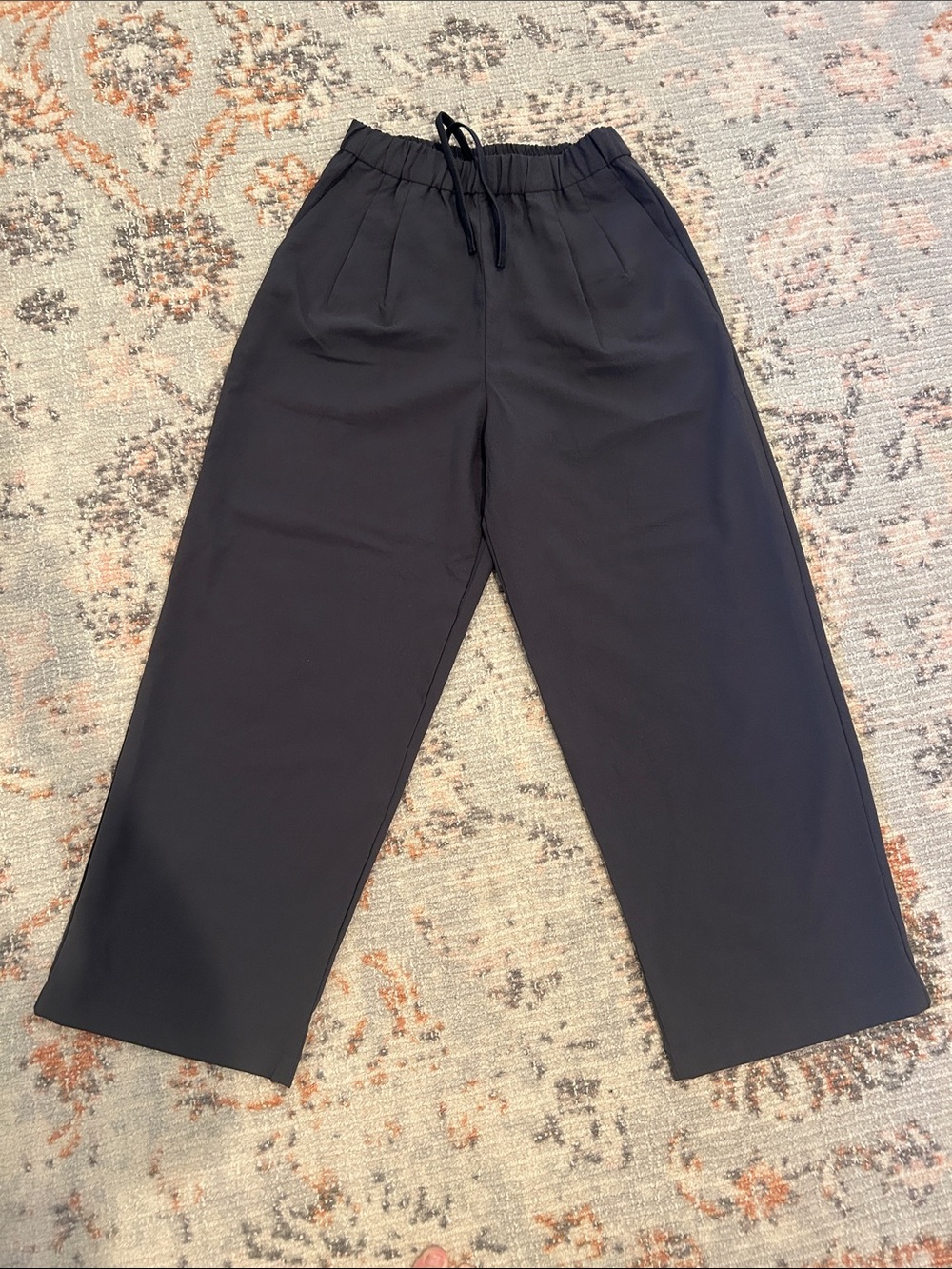 Muji Navy Wide-Leg Drawstring Pants